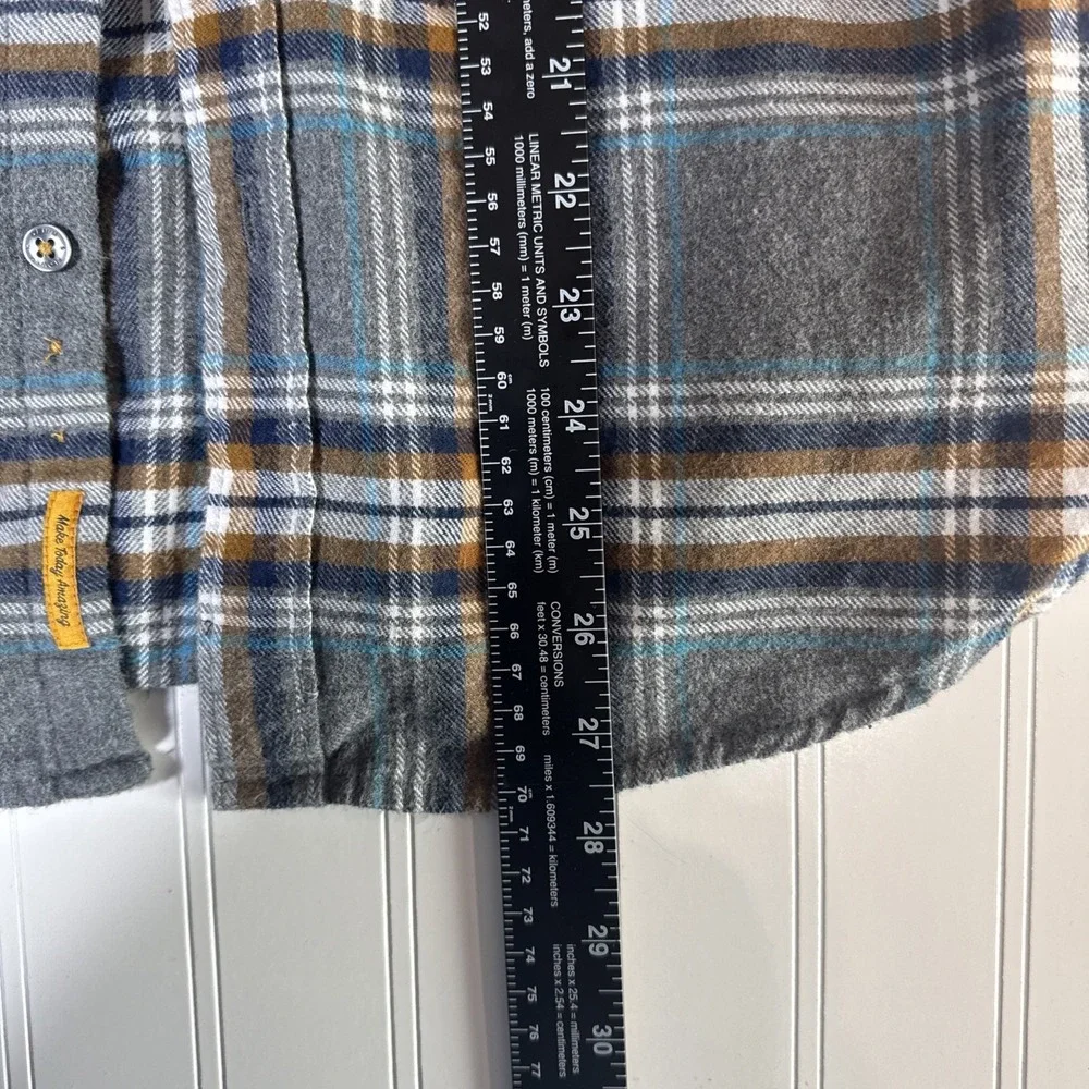 Denim & Flower Shirt Men's Small Flannel Button Down Plaid Gray Blue Brown